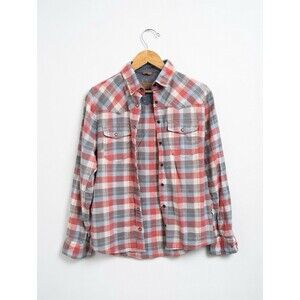 Jachs Girlfriend Flannel Shirt XS Pink Blue Snap Front Western Coastal Cowgirl